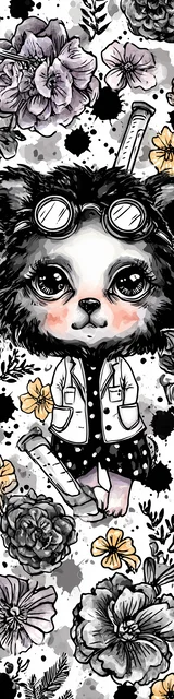 Free kawaii cats bookmark featuring a white cat with black details and glasses